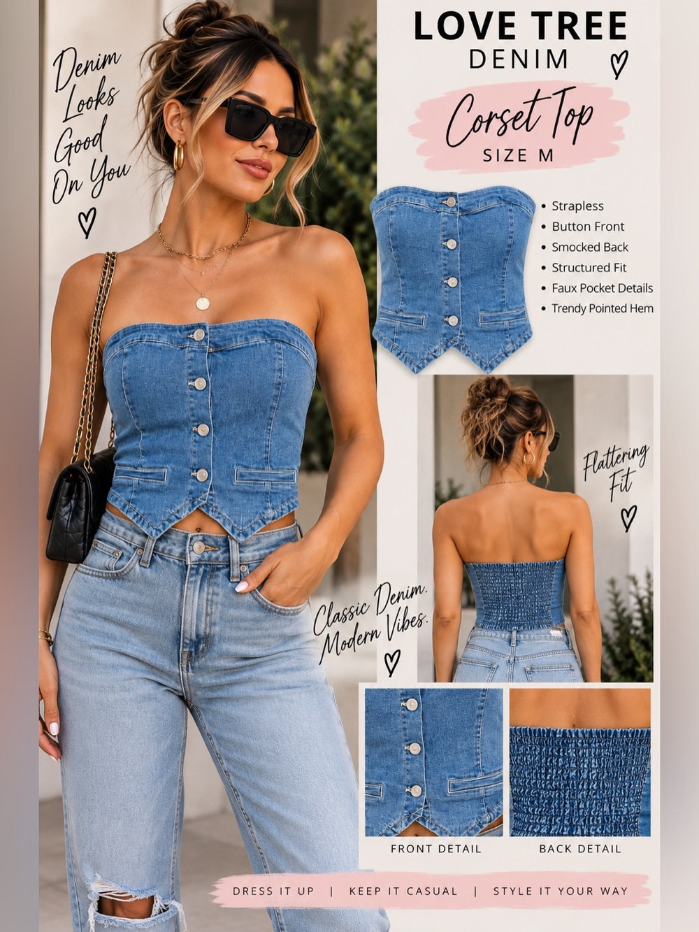$10 or 🆓 BUY ONE GET ONE FREE 🆓 Love Tree Denim Corset Bustier Top Women’s Med